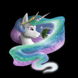 Size: 1000x1000 | Tagged: safe, artist:anadukune, princess celestia, g4, head only, moon, planet, pony bigger than a planet, solo