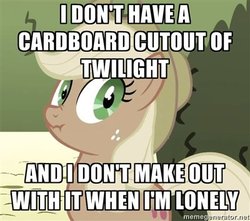 Size: 400x354 | Tagged: safe, applejack, g4, cardboard twilight, discorded, female, image macro, lesbian, liarjack, ship:twijack, shipping