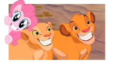 Size: 963x507 | Tagged: safe, pinkie pie, g4, crossover, nala, rapeface, simba, smiling, the lion king