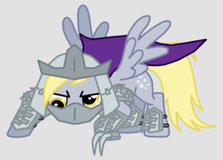 Size: 702x504 | Tagged: safe, artist:death-driver-5000, derpy hooves, pegasus, pony, g4, crossover, female, gray background, mare, simple background, solo, teenage mutant ninja turtles, the shredder