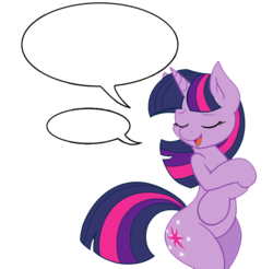 Size: 899x884 | Tagged: safe, artist:aggressively pastel, artist:joey darkmeat, twilight sparkle, pony, unicorn, g4, bipedal, curvy, exploitable, eyes closed, female, mare, open mouth, open smile, simple background, smiling, solo, speech bubble, template, unicorn twilight, white background, wide hips