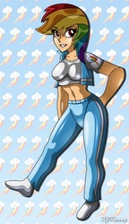 Size: 550x952 | Tagged: safe, artist:xjkenny, rainbow dash, human, g4, duo, humanized