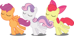 Size: 7361x3581 | Tagged: safe, artist:abion47, apple bloom, scootaloo, sweetie belle, earth pony, pony, g4, cutie mark crusaders, eyes closed, female, filly, simple background, transparent background, vector