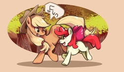 Size: 1050x613 | Tagged: safe, artist:purplelemons, apple bloom, applejack, g4