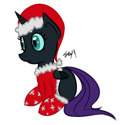 Size: 622x637 | Tagged: safe, artist:fribox, oc, oc only, oc:nyx, alicorn, pony, christmas, duo, hat, nyxmas, santa hat