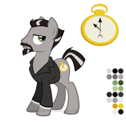 Size: 504x504 | Tagged: safe, artist:lissystrata, g4, blazer, clothes, doctor who, facial hair, ponified, reference sheet, roger delgado, the master, the unit master