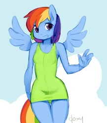 Size: 500x575 | Tagged: safe, artist:doxy, rainbow dash, anthro, g4, ambiguous facial structure, clothes, dress, rainbow dash always dresses in style