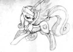 Size: 1205x861 | Tagged: safe, artist:justpony, princess cadance, alicorn, pony, g4, clothes, corset, female, mare, sketch, solo, traditional art