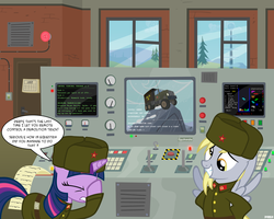 Size: 2560x2048 | Tagged: safe, artist:a4r91n, derpy hooves, twilight sparkle, pegasus, pony, g4, clothes, comic, command and conquer, computer, female, hat, high res, konami code, mare, parody, red alert, soviet, tetris, uniform