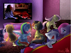 Size: 669x500 | Tagged: safe, applejack, fluttershy, pinkie pie, rainbow dash, rarity, twilight sparkle, oc, oc:pauly sentry, human, g4, exploitable meme, johnny, mane six, meme, sad movie meme, the room