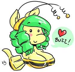 Size: 489x474 | Tagged: safe, artist:duckdraw, oc, oc only, oc:buzzy bee, anthro, ask, big breasts, blush sticker, blushing, breasts, cute, encouraging, female, thumbs up, wholesome