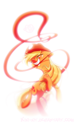 Size: 900x1437 | Tagged: safe, artist:kiki-kit, applejack, earth pony, pony, g4, eyes closed, female, lasso, mouth hold, rope, solo