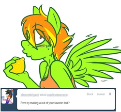 Size: 600x555 | Tagged: safe, artist:duckdraw, oc, oc only, pegasus, anthro, ask, female, fruit, lemon, mare, solo, tumblr