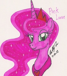 Size: 816x918 | Tagged: safe, artist:newyorkx3, princess luna, pony, g4, bust, female, looking at you, pink, pinkluna, solo, traditional art