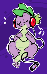 Size: 305x476 | Tagged: safe, artist:mangneto, spike, g4, eyes closed, headphones, male, music, solo