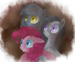 Size: 488x404 | Tagged: safe, artist:mn27, limestone pie, marble pie, pinkie pie, earth pony, pony, g4, colored pupils, pie sisters, trio, wide eyes