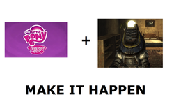 Size: 1337x796 | Tagged: safe, g4, all caps, exploitable meme, fallout, fallout: new vegas, fisto (fallout), make it happen, meme, meta, my little pony logo