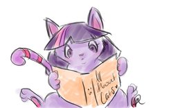 Size: 640x400 | Tagged: safe, artist:kittentoots, twilight sparkle, cat, g4, book, catified, female, simple background, solo, species swap, twilight cat, white background