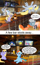 Size: 720x1152 | Tagged: safe, applejack, cloud kicker, derpy hooves, dinky hooves, fluttershy, pinkie pie, rainbow dash, rarity, silver spoon, twilight sparkle, g4, bar, comic, crossover, dialogue, drunk, drunker dash, male, mane six, sonic the hedgehog, sonic the hedgehog (series), speech bubble, spongebob squarepants, television, text, thought bubble, wat
