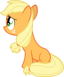 Size: 900x1086 | Tagged: safe, artist:teiptr, applejack, earth pony, pony, g4, blank flank, female, filly, frown, looking up, sad, simple background, sitting, solo, transparent background, unhapplejack, vector, younger