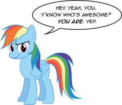 Size: 848x729 | Tagged: safe, artist:computersherpa, rainbow dash, pegasus, pony, g4, awesome, simple background, solo, speech bubble, talking to viewer, transparent background