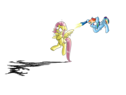 Size: 1600x1200 | Tagged: safe, artist:animeculture, fluttershy, rainbow dash, g4, dexterous hooves, flashlight (object), scared, shadow