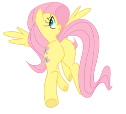Size: 776x704 | Tagged: safe, artist:elslowmo, artist:jessy, fluttershy, pegasus, pony, g4, butt, colored, female, flutterbutt, looking at you, looking back, looking back at you, plot, scrunchy face, simple background, solo, transparent background