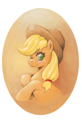 Size: 950x1425 | Tagged: dead source, safe, artist:bloo-ocean, applejack, earth pony, pony, g4, bust, colored pupils, female, profile, solo