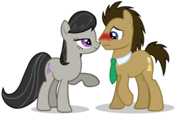 Size: 1450x950 | Tagged: safe, artist:theevilflashanimator, doctor whooves, octavia melody, time turner, earth pony, pony, g4, bedroom eyes, blushing, doctavia, female, flirting, male, mare, shipping, simple background, stallion, straight, transparent background, vector