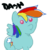 Size: 360x360 | Tagged: safe, artist:lightsaberguy, rainbow dash, pegasus, pony, g4, female, gumball eyes, looking at you, mare, simple background, solo, text, transparent background, wings