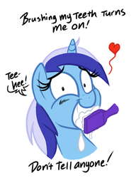 Size: 330x430 | Tagged: safe, artist:badgerben, minuette, pony, unicorn, g4, blushing, brush, erotic teeth brushing, fetish, toothbrush