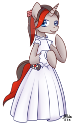 Size: 477x750 | Tagged: safe, artist:solar-slash, oc, oc only, oc:mic the microphone, unicorn, semi-anthro, g4, clothes, crossdressing, dress, male, mic the microphone, simple background, smiling, solo, stallion, transparent background, wedding dress