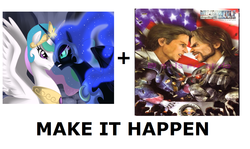 Size: 1337x796 | Tagged: safe, nightmare moon, princess celestia, g4, all caps, exploitable meme, make it happen, meme, meta, metal wolf chaos