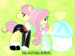 Size: 800x600 | Tagged: safe, artist:anaxboo, fluttershy, pegasus, pony, g4, alternate hairstyle, butterscotch, clothes, dress, duo, female, male, r63 paradox, rule 63, self ponidox, selfcest, ship:flutterscotch, shipping, straight, suit, wedding, wedding dress