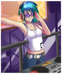 Size: 861x1030 | Tagged: safe, artist:sallymon, dj pon-3, vinyl scratch, human, g4, female, humanized, solo