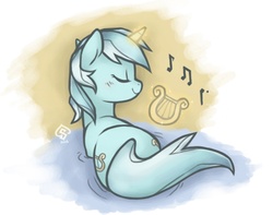 Size: 797x627 | Tagged: safe, artist:soulspade, lyra heartstrings, pony, g4, both cutie marks, female, lyre, magic, music, music notes, solo, telekinesis, water