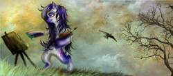 Size: 2700x1200 | Tagged: safe, artist:cruelseptember, spot, oc, g4, dawn, nature, navy canvas, scenery, twilight (astronomy)