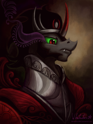 Size: 900x1200 | Tagged: safe, artist:whitestar1802, king sombra, pony, unicorn, g4, season 3, antagonist, bust, frown, male, profile, season 3 villain, solo, sombra eyes, stallion