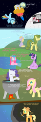 Size: 1680x5000 | Tagged: safe, artist:erthilo, applejack, carrot top, derpy hooves, dinky hooves, fluttershy, golden harvest, pinkie pie, rainbow dash, rarity, twilight sparkle, oc, oc:fausticorn, oc:phoe, alicorn, earth pony, pegasus, pony, unicorn, g4, alicorn oc, cage, comic, cooked alive, cooking, female, flippers (gear), goggles, implied cannibalism, mare, moon, muffin, person as food, pickaxe, punishment, snorkel, space