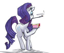 Size: 1082x891 | Tagged: safe, artist:pwnkage, rarity, pony, g4, cake, cigarette, cigarette holder, female, food, smoking, solo