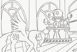 Size: 2629x1771 | Tagged: safe, artist:enigmaticthief, princess celestia, g4, elements of harmony, monochrome, traditional art