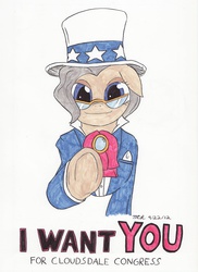 Size: 2550x3507 | Tagged: safe, artist:enigmaticthief, mayor mare, g4, cloudsdale congress, glasses, high res, propaganda, recruitment poster, traditional art, uncle sam, united states