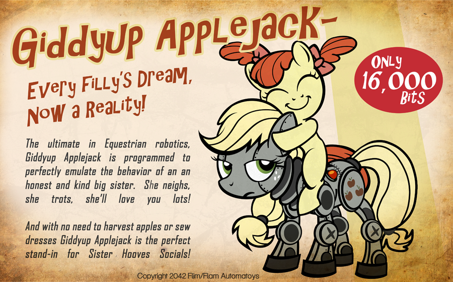 #104817 - safe, artist:pixelkitties, apple bloom, applejack, robot, g4 ...