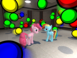 Size: 1024x768 | Tagged: safe, artist:pika-robo, pinkie pie, rainbow dash, g4, 3d, ball, gmod