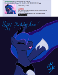 Size: 570x738 | Tagged: safe, princess luna, oc, oc:anon, g4, /mlp/, 4chan, 4chan screencap, happy birthday