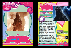 Size: 882x600 | Tagged: safe, kaiju, g4, godzilla, godzilla (series), godzilla final wars, my little pony logo, trading card
