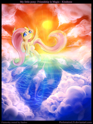 Size: 3279x4384 | Tagged: safe, artist:ptolemaiosls, fluttershy, pony, g4, cloud, cloudy, female, flying, solo, sun
