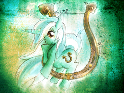 Size: 2405x1796 | Tagged: safe, artist:ptolemaiosls, lyra heartstrings, pony, g4, female, lyre, solo