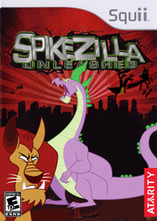 Size: 710x1000 | Tagged: safe, artist:nickyv917, manny roar, queen chrysalis, hydra, manticore, g4, adult spike, box art, e10+ rating, esrb, game cover, godzilla (series), godzilla unleashed, multiple heads, older, parody, spikezilla, video game, wii