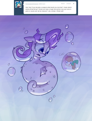 Size: 941x1233 | Tagged: safe, artist:secretgoombaman12345, diamond tiara, oc, oc:troll-raipony, sea pony, ask chubby diamond, g4, ask, bubble, fat, flowing mane, lol ur fat, ocean, open mouth, scales, seaponified, species swap, swimming, tumblr, underwater, water